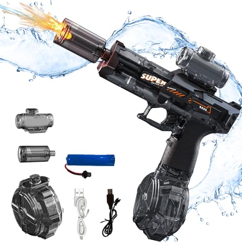 Elektrische Wasserpistole Kinder, Wasser Pistole Elektrisch, Automatische Wasserpistole Elektrisch, Wiederaufladbare Kinderwasserpistole Wasserpistolen für Strand und Garten (Grau) von DONGZQAN