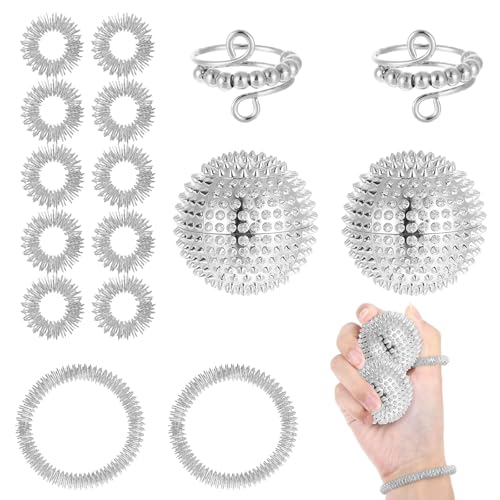 Stressabbau Spielzeug, 16 Teiliges Anti Stress Set, Akupressur Ring, Skills Borderline, Igelball Metall, Akupressur Armband für Erwachsene und Kinder zur Entspannung Stressabbau Spielzeug, 16 Teiliges Anti Stress Set, Akupressur Ring, Skills Borderline, Igelball Metall, Akupressur Armband für Erwachsene und Kinder zur Entspannung von DONQTWAY