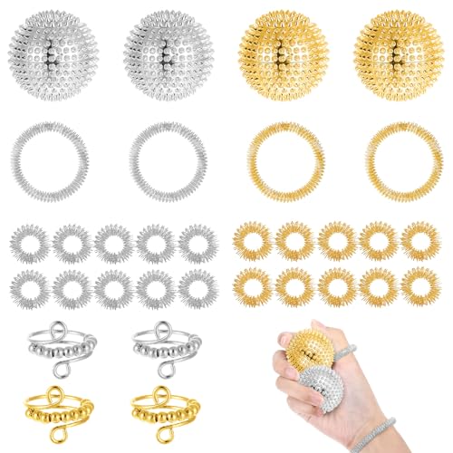 Stressabbau Spielzeug, 16 Teiliges Anti Stress Set, Akupressur Ring, Skills Borderline, Igelball Metall, Akupressur Armband für Erwachsene und Kinder zur Entspannung Stressabbau Spielzeug, 16 Teiliges Anti Stress Set, Akupressur Ring, Skills Borderline, Igelball Metall, Akupressur Armband für Erwachsene und Kinder zur Entspannung von DONQTWAY