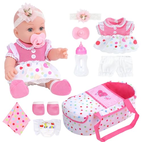 DONTNO - 30,5 cm große Babypuppe mit Krippe, Reborn Alive-Puppe enthält Kleidung und Accessoires, Flaschen, Nippel, Windel, Spucktuch, Babypuppen für Kleinkinder ab 36 Monaten DONTNO - 30,5 cm große Babypuppe mit Krippe, Reborn Alive-Puppe enthält Kleidung und Accessoires, Flaschen, Nippel, Windel, Spucktuch, Babypuppen für Kleinkinder ab 36 Monaten von DONTNO