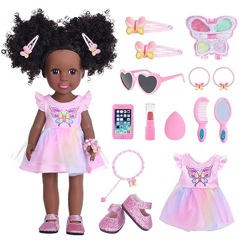 DONTNO Kleidung und Accessoires für 36,8 cm große schwarze Puppe, inklusive Sonnenbrille, Schuhe, Make-up-Zubehör und Schmetterlings-Themenkleid, bestes Geschenk für Mädchen und Jungen DONTNO Kleidung und Accessoires für 36,8 cm große schwarze Puppe, inklusive Sonnenbrille, Schuhe, Make-up-Zubehör und Schmetterlings-Themenkleid, bestes Geschenk für Mädchen und Jungen von DONTNO