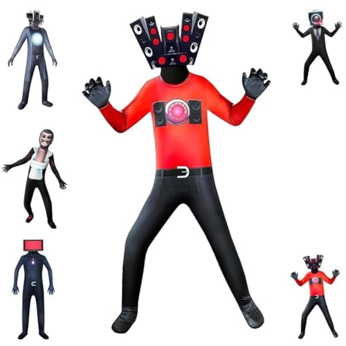 DONY Skibidi Kostüm Toilet Kinder Junge Mädchen,Karikatur Horrormonster Overall Cosplay Thema Costume Kostüm,Kinderkleider Karneval Maskerade Weihnachten Tag der Toten Fasching Party Halloween von DONY