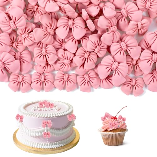 DOPENSPI 64 Stück 2 Stile und Größen Cupcake-Topper mit rosa Schleifenicht essbar Cupcake-Topper mit Schleife, süße rosa Schleife, Kuchendekoration für Hochzeit Party Geburtstag Dusche von DOPENSPI