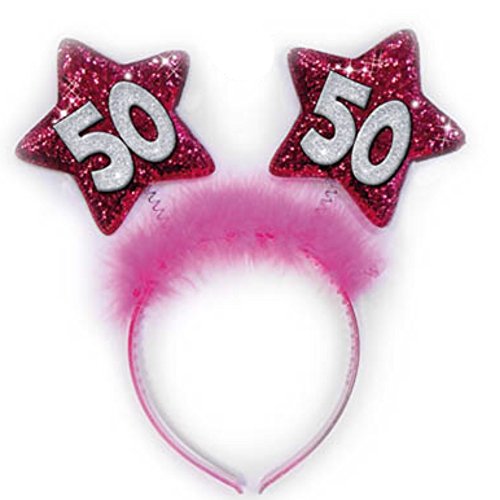 Haarreifen mit Sternen mit der Zahl 50, Fuchsia, Geschenkidee oder Scherzartikel zum 50. Geburtstag von DOR import S.r.l.