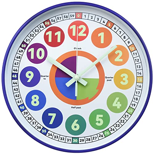 DORBOKER Lernuhr für Kinder, leuchtet im Dunkeln, Wanduhr für Schlafzimmer, 30,5 cm, leises Nachtlicht, Kinder-Wanduhr, bunt beleuchtet, Uhrzeit, Lehruhr, Kinderzimmer-Dekor (beleuchtet lila) von DORBOKER