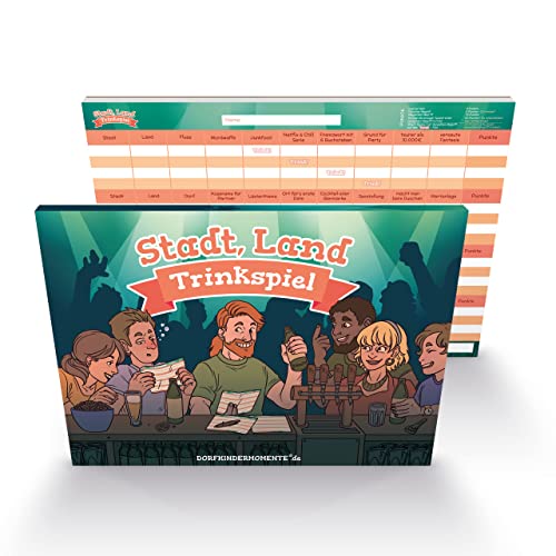 Stadt Land TRINKSPIEL – Stadt Land Fluss Ü-16 TRINKSPIEL | 30 lustige Ü-16 Kategorien mit Trink! - Bonusfelder für den perfekten Party-Abend | 100 Spielseiten | Geschenk & Partyspiel von DORFKINDERMOMENTE