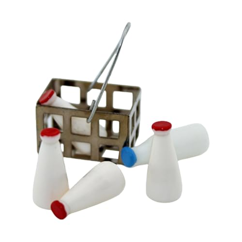 DOSERTY 5pcs 1/12 Skala Miniaturmilchflaschen Und Korbset Für Puppenhäuser Küche Und Esszimmer Display Dekoration von DOSERTY