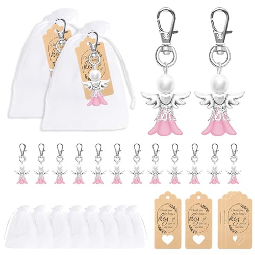 DOSERTY Lovely Cherub Pendants Cherub Keyrings Wedding Keychain With Labels Wedding Souvenir Gift Party Supplies Angel Keychain Set Angel Pendant Keyring Guest Party von DOSERTY
