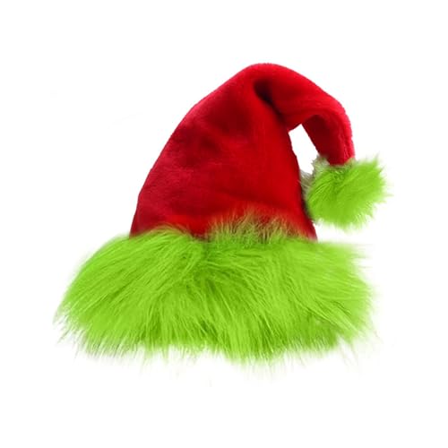 DOSERTY Weihnachtsmütze aus weichem Plüsch, fluoreszierend, grüner Rand, Coisplay-Kopfbedeckung für Erwachsene und Kinder, Winterfestlichkeiten, Party-Zubehör von DOSERTY