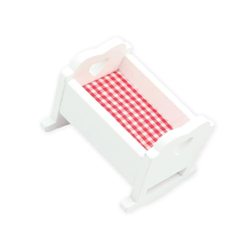 Klassisches weißes hölzernes Wiegenbett mit Bettwäsche für Reborns Puppen und Miniatur-Kinderzimmer-Szenen-Layout-Zubehör Schaukelwiege Klassisches weißes hölzernes Wiegenbett mit Bettwäsche für Reborns Puppen und Miniatur-Kinderzimmer-Szenen-Layout-Zubehör Schaukelwiege von DOSERTY