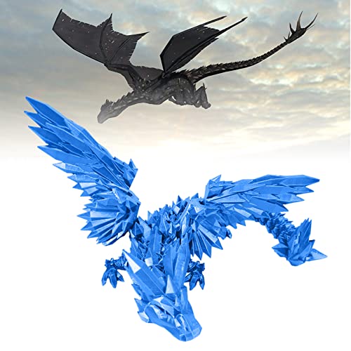 3D-gedrucktes Drachenspielzeug, Elegante Fliegende Drachen-Actionfiguren aus Kristall mit flexiblen fliegenden Flügeln, Drachenfiguren, Heimdekoration (Meerblau, 35 cm) von DOSSAYUN