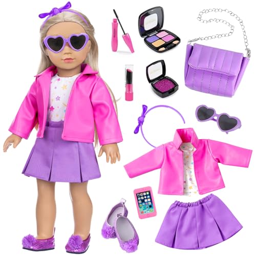 45,7 cm große Puppenkleidung, Make-up-Zubehör, Geschenk für Mädchen, Kosmetikspielzeug, Schultertaschen, Spielset, passend für 45,7 cm große Puppen, inklusive Rock, Outfit, Lidschatten, Lippenstift, 45,7 cm große Puppenkleidung, Make-up-Zubehör, Geschenk für Mädchen, Kosmetikspielzeug, Schultertaschen, Spielset, passend für 45,7 cm große Puppen, inklusive Rock, Outfit, Lidschatten, Lippenstift, von DOTVOSY