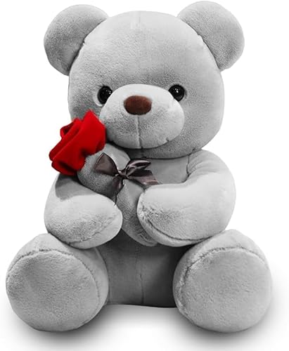 DOVMEWO Teddybär, Plüsch-Bär, Teddy mit Rose Spielzeug (Gray-L) von DOVMEWO