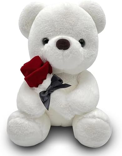 DOVMEWO Teddybär, Plüsch-Bär, Teddy mit Rose Spielzeug (White-L) von DOVMEWO