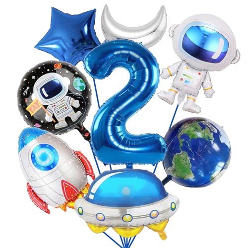 DOWNDRIFT Astronaut Folienballon Weltraum 8 Stück Weltraum Luftballon Set 2. Jungen Astronauten Geburtstag,Luftballons Rakete Ballon Raumschiff Ballon für Kindergeburtstag Party Dekoration von DOWNDRIFT