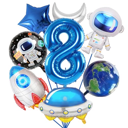DOWNDRIFT Weltraum Astronaut Folienballon, 8 Stück Weltraum Luftballon Set, 8. Jungen astronauten geburtstag, Rakete Ballon Raumschiff Ballon für Kindergeburtstag Party Dekoration von DOWNDRIFT