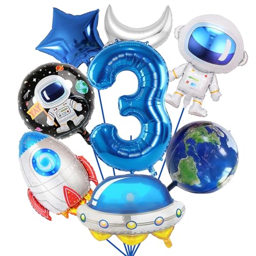 DOWNDRIFT Weltraum Astronaut Folienballon, 8 Stück Weltraum Luftballon Set, 3. Jungen astronauten geburtstag, Rakete Ballon Raumschiff Ballon für Kindergeburtstag Party Dekoration von DOWNDRIFT