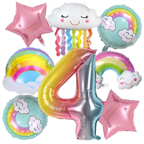 DOWNDRIFT Regenbogen Deko 4 Jahre Geburtstag Luftballons Regenbogen Geburtstagsdeko Mädchen 4 Jahre Folienballon Regenbogen Stern Wolkenballons für Regenbogen Mädchen Party Kindergeburtstag Dekoration von DOWNDRIFT