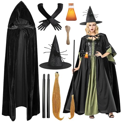 DOWNDRIFT Halloween Hexenkostüm Damen,Hexenumhang Damen,Halloween Kostüm Hexe Damen,Hexenkostüm Damen,Halloween Schwarz Umhang mit Hexehandschuhe,Halloween Fasching Kostüme für Damen Frauen(170cm) DOWNDRIFT Halloween Hexenkostüm Damen,Hexenumhang Damen,Halloween Kostüm Hexe Damen,Hexenkostüm Damen,Halloween Schwarz Umhang mit Hexehandschuhe,Halloween Fasching Kostüme für Damen Frauen(170cm) von DOWNDRIFT