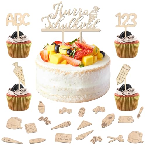 DOWNDRIFT Schulkind Tortendeko aus Holz, Einschulung Deko für Mädchen, Kuchendeko Schulanfang, Party Deko DOWNDRIFT Schulkind Tortendeko aus Holz, Einschulung Deko für Mädchen, Kuchendeko Schulanfang, Party Deko von DOWNDRIFT