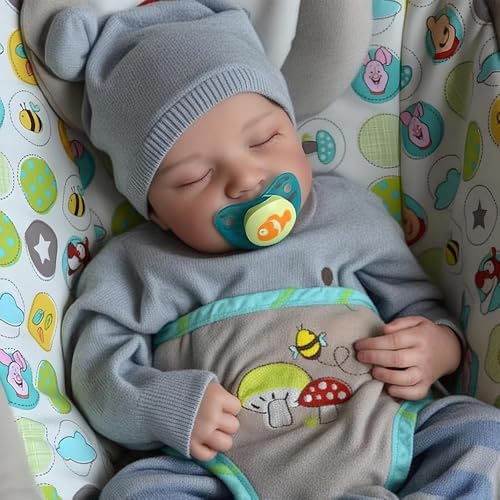 DOYSDJH Lebensechte Reborn-Baby Puppen Junge 18 Zoll Handgemachte Realistische Neugeborenes Baby 45 cm Reborn Baby Junge Augen Zu Jungen & Mädchen Spielzeug Geschenk Mit Puppen-Zubehör von DOYSDJH