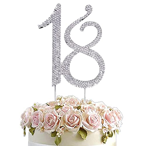 18 Zahl Strass Cake Topper, DOYUKY 18 Jahrestag Kuchendekoration, 18 Geburtstag Tortendekoration, Kuchendekoration für die 18. Geburtstagsfeier verwendet, Jubiläumsfeierdekoration（Silber） von DOYUKY