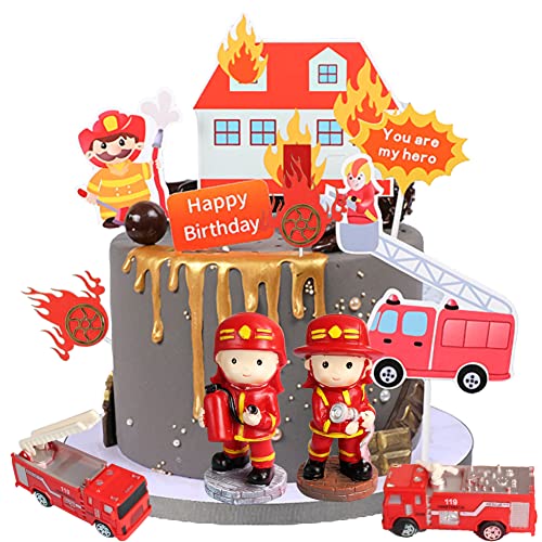 10 Stück Feuerwehrauto Cake Topper,Feuerwehrmann Tortendeko Geburtstag Kuchen Deko Figuren Feuerwehrauto Cake Topper, Geburtstagsdeko Kuchendeko für Baby Jungen Kinder Geburtstag Party Dekoration von DOwrap