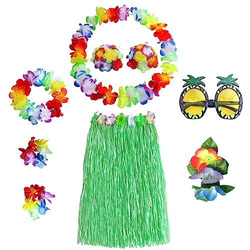 DOwrap 8-Teiliges Hawaiianisches Hula-Rock-Kostüm-Set,80cm Grün Hawaiianischer Grasrock,Blumen-Bikini-Oberteil,Hawaii-Leis,Ananas-Brille für Erwachsene,Sommerstrand,Tropische Party-Dekorationen DOwrap 8-Teiliges Hawaiianisches Hula-Rock-Kostüm-Set,80cm Grün Hawaiianischer Grasrock,Blumen-Bikini-Oberteil,Hawaii-Leis,Ananas-Brille für Erwachsene,Sommerstrand,Tropische Party-Dekorationen von DOwrap