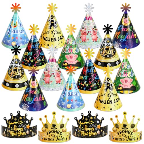 DPKOW 18Stk Glücksbringer Silvester Partyhüte, Deutsch Silvester Haarreif Papier Kronen Kegel Hüte Silvester Kopfschmuck für Neujahr Accessoires 2025 Silvester Zubehör Gadget DPKOW 18Stk Glücksbringer Silvester Partyhüte, Deutsch Silvester Haarreif Papier Kronen Kegel Hüte Silvester Kopfschmuck für Neujahr Accessoires 2025 Silvester Zubehör Gadget von DPKOW