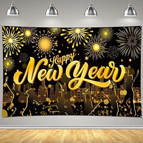 DPKOW 2025 Frohes Neues Jahr Banner Schwarz Gold, Großes Stoff Neujahrs Hintergrund Banner für 2025 Silvesterparty Dekoration, Frohes Neues Jahr Dekoration Champagner Feuerwerk Scheinwerfer, 185*110cm DPKOW 2025 Frohes Neues Jahr Banner Schwarz Gold, Großes Stoff Neujahrs Hintergrund Banner für 2025 Silvesterparty Dekoration, Frohes Neues Jahr Dekoration Champagner Feuerwerk Scheinwerfer, 185*110cm von DPKOW