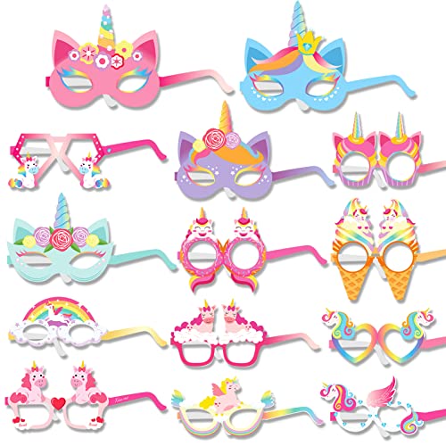 DPKOW 28pcs Einhorn Partybrillen Masken für Kinder, Bunte Papier Spaßbrille für Geburtstag Gastgeschenke Fotorequisiten, Lustige Party Kostüm Zubehör für Mädchen von DPKOW