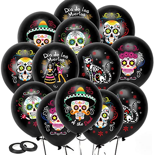 DPKOW 30pcs Tag der Toten Luftballons Dekoration, Day of The Dead Zuckerschädel Latexballons für Mexikanische Party Deko, Día de los Muertos Luftballons für Halloween Deko Cinco de Mayo von DPKOW
