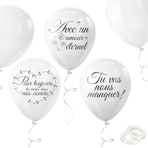 DPKOW 38 Stück Blanc Funérailles Ballons, Deuil Funebre Ballons in Weiß, Gedächtnisballons für Beerdigung, mit 'Tu vas nous manquer', 'Pour toujours tu vivras dans nos coeurs', 'Avec un amour éternel' DPKOW 38 Stück Blanc Funérailles Ballons, Deuil Funebre Ballons in Weiß, Gedächtnisballons für Beerdigung, mit 'Tu vas nous manquer', 'Pour toujours tu vivras dans nos coeurs', 'Avec un amour éternel' von DPKOW