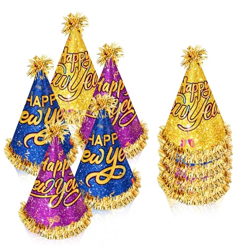 DPKOW Glitzer Silvester Deko 2026 Silvester Partyhüte Accessories Silvester Partyzubehör 2026, 6 Stück Happy New Year Hüte Neujahrs Kegelhüte Silvester Foto Requisiten Mehrfarbiger Neujahrs Papierhut DPKOW Glitzer Silvester Deko 2026 Silvester Partyhüte Accessories Silvester Partyzubehör 2026, 6 Stück Happy New Year Hüte Neujahrs Kegelhüte Silvester Foto Requisiten Mehrfarbiger Neujahrs Papierhut von DPKOW