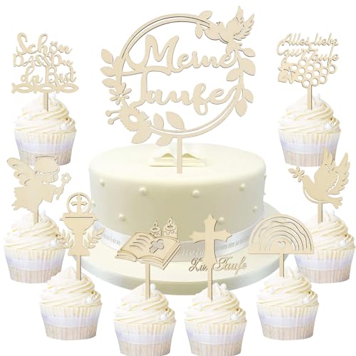 DPKOW 9 Stück Cake Topper Taufe Deko Mädchen Junge, Holz TAUFE Tortendeko Meine Taufe Torten Topper Fisch Tauben Engel Kreuz Bibel Traube für Mädchen Junge DPKOW 9 Stück Cake Topper Taufe Deko Mädchen Junge, Holz TAUFE Tortendeko Meine Taufe Torten Topper Fisch Tauben Engel Kreuz Bibel Traube für Mädchen Junge von DPKOW
