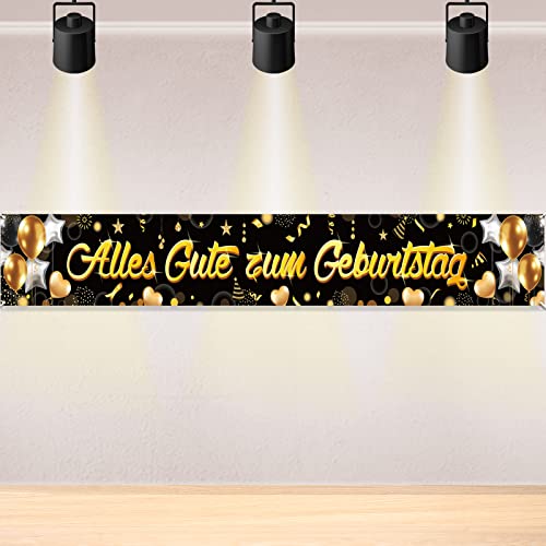 DPKOW Alles Gute zum Geburtstag Banner Schwarzes Gold, Lange Hintergrund Banner für Geburtstag Innen Außen Dekoration, Deutschen Geburtstag Party Dekoration, 265 * 35cm von DPKOW