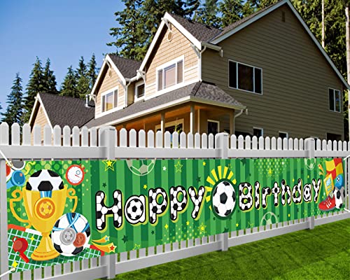 DPKOW Alles Gute zum Geburtstag Banner für Kinder Jungen Fußball Geburtstagsfeier Deko, Langes Stoff Fußball Banner Geburtstagsfeier Foto Requisiten für Garten Wand Hintergrund Deko, 8,5 * 1,3 Fuß von DPKOW