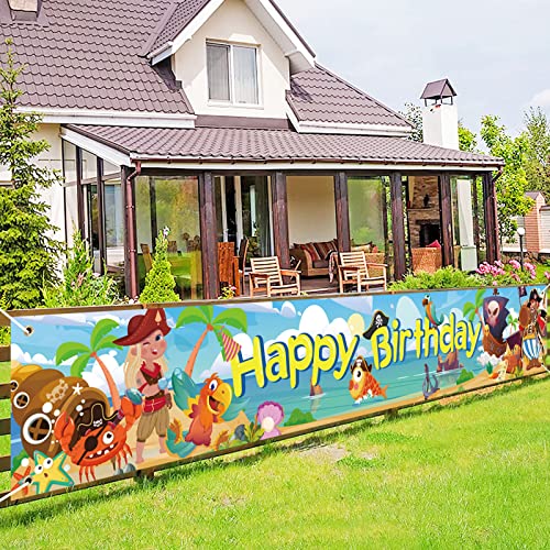 DPKOW Alles Gute zum Geburtstag Banner für Kinder Jungen Piraten Themen Geburtstagsparty Deko, Lange Stoff Geburtstagsfeier Banner Piraten Foto Requisiten für Gartenwand Hintergrunddeko, 8,5 x 1,3 Fuß von DPKOW