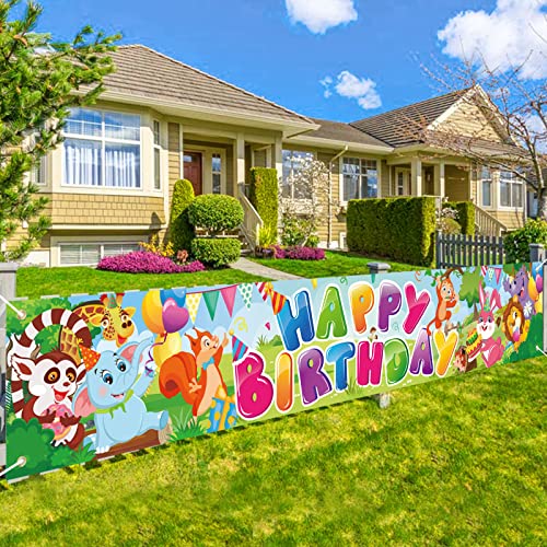 DPKOW Alles Gute zum Geburtstag Banner für Kinder Tiermotiven Geburtstagsparty Dekoration, Lange Stoff Geburtstagsfeier Foto Requisiten Waldtier Dschungel Safari Banner Hintergrunddeko, 8,5 * 1,3 Fuß DPKOW Alles Gute zum Geburtstag Banner für Kinder Tiermotiven Geburtstagsparty Dekoration, Lange Stoff Geburtstagsfeier Foto Requisiten Waldtier Dschungel Safari Banner Hintergrunddeko, 8,5 * 1,3 Fuß von DPKOW