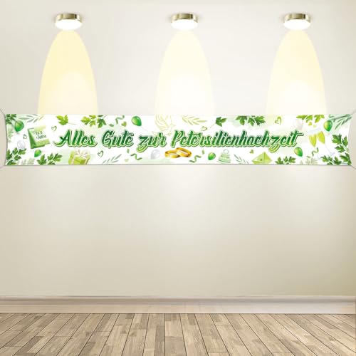 DPKOW Alles Gute zur Petersilienhochzeit Banner Dekoration für 12,5 Hochzeitstag, Petersilien Hochzeit Garten Außen Deko, Ehepaar 12,5 Jahre Hochzeitstag Banner Deko, 270 * 40cm DPKOW Alles Gute zur Petersilienhochzeit Banner Dekoration für 12,5 Hochzeitstag, Petersilien Hochzeit Garten Außen Deko, Ehepaar 12,5 Jahre Hochzeitstag Banner Deko, 270 * 40cm von DPKOW