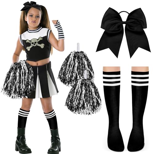 DPKOW Damen Cheerleader Kostüm Zubehör, Mädchen Cheerleader Kostüm Karneval Damen Mädchen Football Kostüm Zubehör Cheerleader Pompons Schwarz Schleifen Haargummis Strümpfe Damen Halloween Zubehör DPKOW Damen Cheerleader Kostüm Zubehör, Mädchen Cheerleader Kostüm Karneval Damen Mädchen Football Kostüm Zubehör Cheerleader Pompons Schwarz Schleifen Haargummis Strümpfe Damen Halloween Zubehör von DPKOW