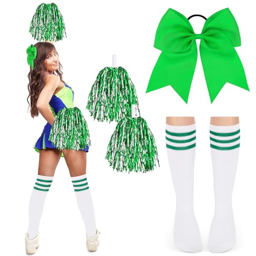 DPKOW Damen Cheerleader Kostüm Zubehör, Mädchen Cheerleader Kostüm Karneval Damen Mädchen Football Kostüm Zubehör Cheerleader Pompons Grün Schleifen Haargummis Strümpfe Damen Mädchen Halloween Zubehör DPKOW Damen Cheerleader Kostüm Zubehör, Mädchen Cheerleader Kostüm Karneval Damen Mädchen Football Kostüm Zubehör Cheerleader Pompons Grün Schleifen Haargummis Strümpfe Damen Mädchen Halloween Zubehör von DPKOW
