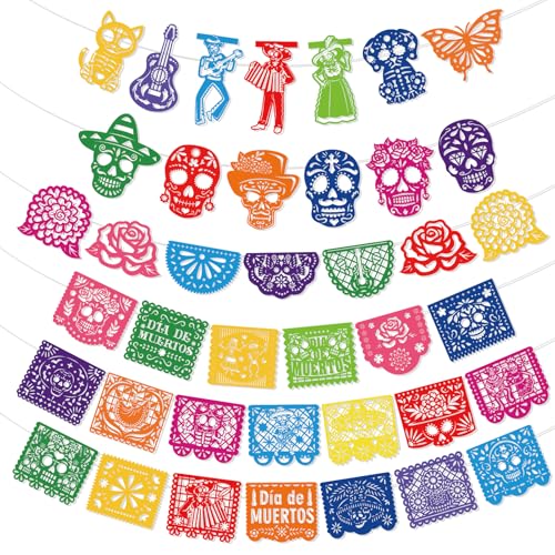 DPKOW Deko Día de los Muertos Banner Mexikanische Tag der Toten Girlande Día de los Muertos Bunte Mexiko Totenkopf Banner für Tag der Toten Deko Halloween Zuckerschädel DPKOW Deko Día de los Muertos Banner Mexikanische Tag der Toten Girlande Día de los Muertos Bunte Mexiko Totenkopf Banner für Tag der Toten Deko Halloween Zuckerschädel von DPKOW
