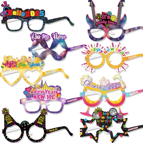 DPKOW 18 Stück Silvester Deko 2025 Bunt Silvester Brille 2025 Happy New Year Brille Papier Partybrille Foto Requisiten Silvester Accessoires für Deko Silvester Party 2025 Neujahr Deko Silvesterdeko von DPKOW