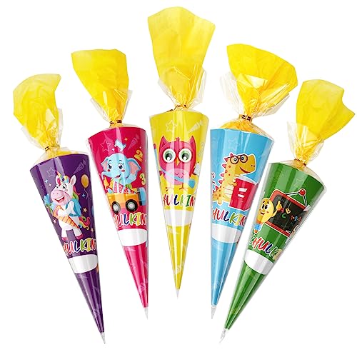 DPKOW Geschwisterschultüte Zuckertüte Schultüte rohling mit Namen mit Dreieckige Beutel Krawatten für Schulkinder Geschenk Schultüte Geschenkverpackung Geschwistertüte für Junge und Mädchen,10 Stücke von DPKOW