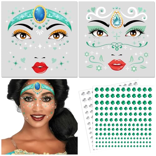 DPKOW Gesichtstattoo Prinzessin Jasmin Kostüm Damen Frauen Temporäre Tattoos Karneval Kostüm Partyzubehör, Glitzersteine Gesicht Prinzessin Jasmin Face Tattoo Schminke Karneval Aladdin Kostüm Damen DPKOW Gesichtstattoo Prinzessin Jasmin Kostüm Damen Frauen Temporäre Tattoos Karneval Kostüm Partyzubehör, Glitzersteine Gesicht Prinzessin Jasmin Face Tattoo Schminke Karneval Aladdin Kostüm Damen von DPKOW