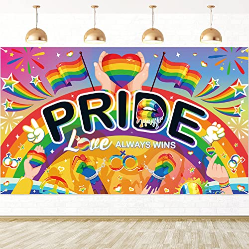 DPKOW Groß Regenbogen Pride Banner Flagge für LGBT Deko, Regenbogen Gay Pride Hintergrund Banner für Innen Außen Deko, Regenbogen Flagge Banner für LGBTQ CSD Accessoire Pride Parade, 185 * 110cm DPKOW Groß Regenbogen Pride Banner Flagge für LGBT Deko, Regenbogen Gay Pride Hintergrund Banner für Innen Außen Deko, Regenbogen Flagge Banner für LGBTQ CSD Accessoire Pride Parade, 185 * 110cm von DPKOW
