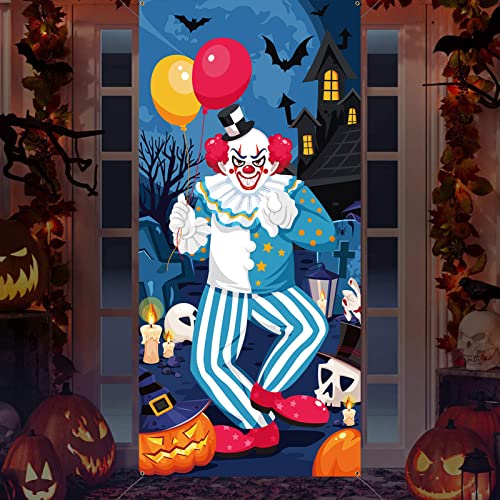 DPKOW Halloween Clown Banner für Grusel Deko, Stoff Tür Banner, Gruselig Spukhaus Aussen Dekoration Requisiten, 185 * 90cm DPKOW Halloween Clown Banner für Grusel Deko, Stoff Tür Banner, Gruselig Spukhaus Aussen Dekoration Requisiten, 185 * 90cm von DPKOW