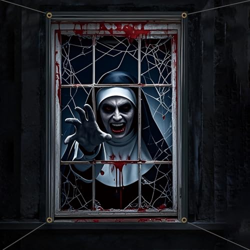 DPKOW Horror Halloween Banner Deko Tür Fenster Wand Halloween Gruselig Nonne Geist Zombie Banner Hintergrund Poster Gruselige Deko Spukhaus Draußen Requisiten Horror, 120 * 80cm DPKOW Horror Halloween Banner Deko Tür Fenster Wand Halloween Gruselig Nonne Geist Zombie Banner Hintergrund Poster Gruselige Deko Spukhaus Draußen Requisiten Horror, 120 * 80cm von DPKOW