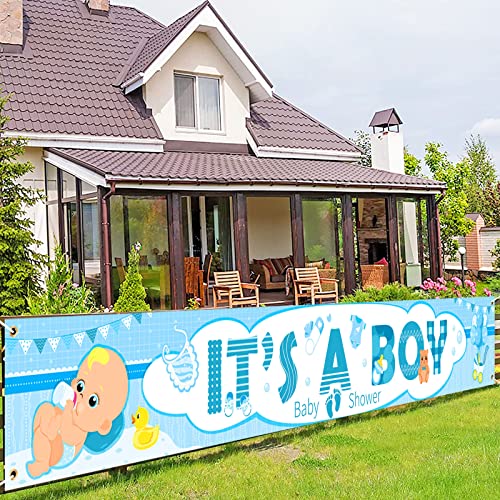 DPKOW It's a Boy Banner für Junge Babyparty Dekoration, Stoff Banner für Baby Shower Dekoration, Blau Gender Reveal Party Dekoration für Innen Außen, Babyparty Zimmer Wand Tisch Dekoration, 270*35cm von DPKOW